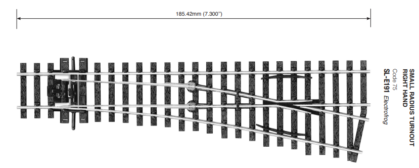 Peco SL-E191 Turnout, Small Radius, Right Hand