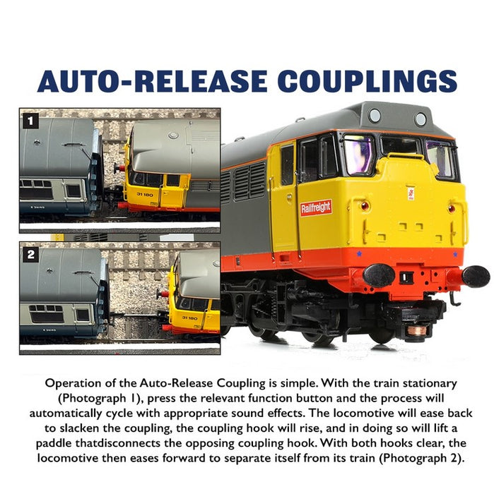 Branchline 35-805ASFX Class 31/1 Diesel Locomotive - #31293 in British Rail Blue - With DCC Sound, Spinning Fans, and Auto Release Couplers