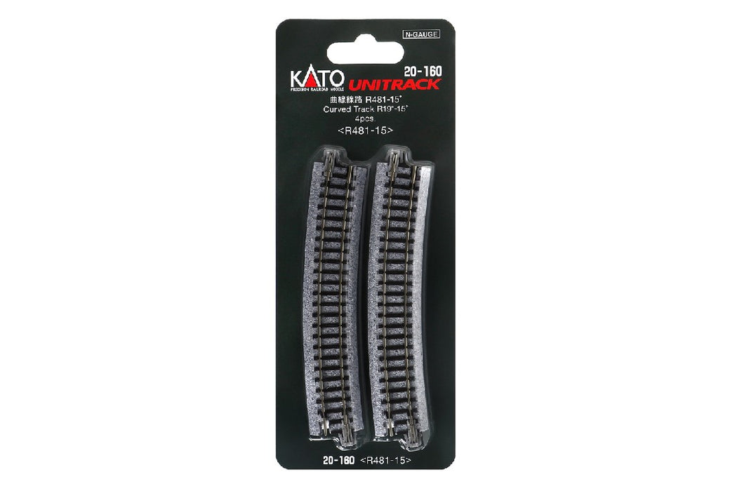 Kato 20-160 481mm (19") Radius 15 Degree Curve Track (4 pcs)