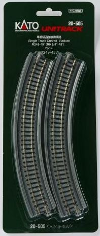 Kato 20-505 249mm (9 3/4") Radius 45 Degree Single Track Viaduct Curved Track (2 pcs)