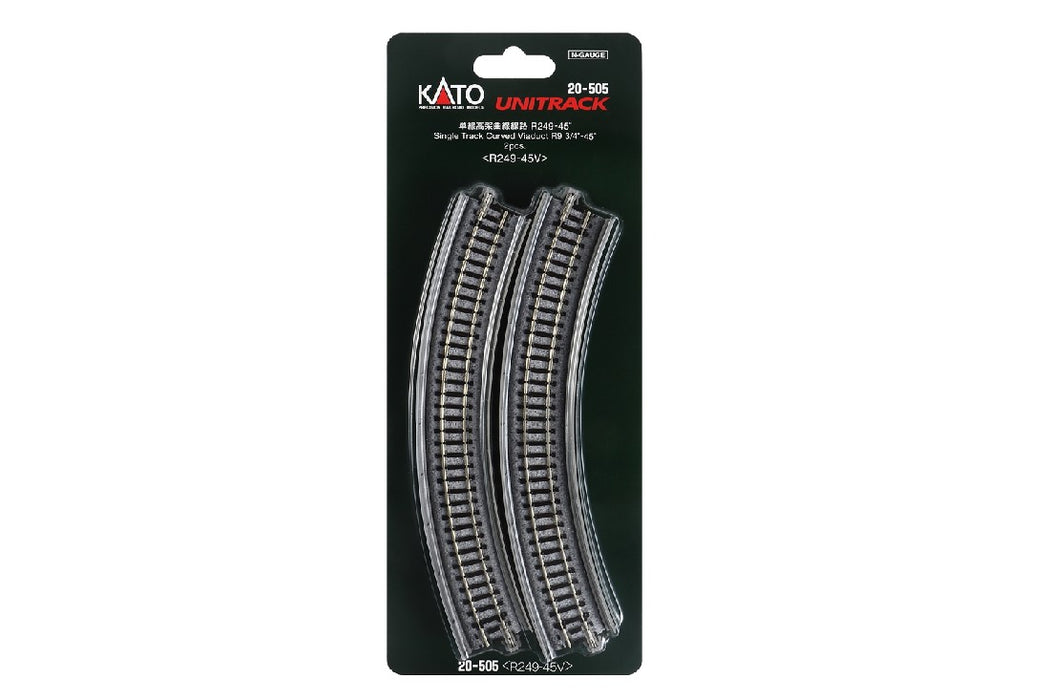 Kato 20-505 249mm (9 3/4") Radius 45 Degree Single Track Viaduct Curved Track (2 pcs)