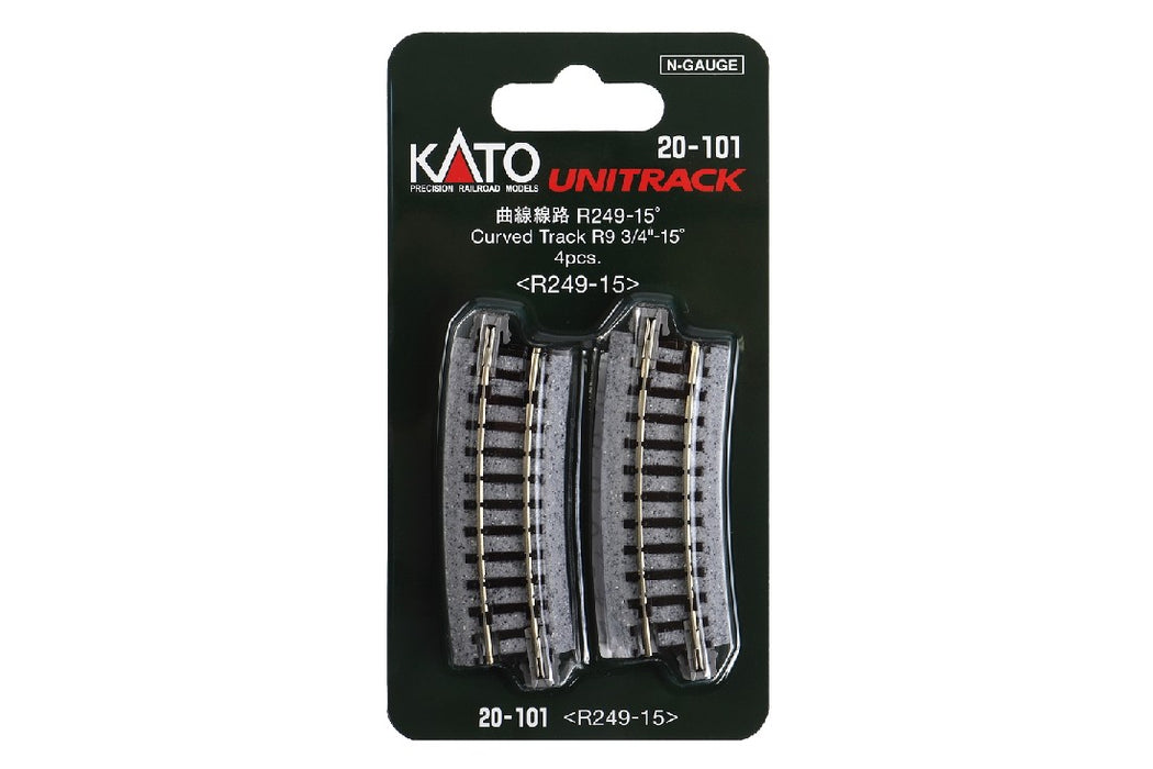 Kato 20-101 249mm (9 3/4") Radius 15 Degree Curve Track (4 pcs)