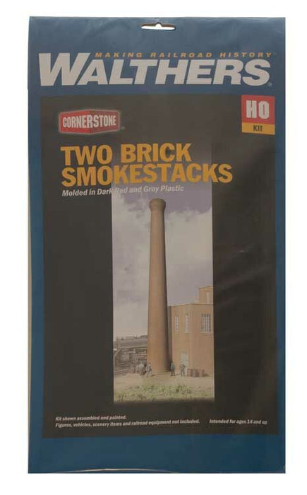 WALTHERS 933-3728 One-Piece Brick Smokestacks - 3.2 x 25.7cm (2pcs)