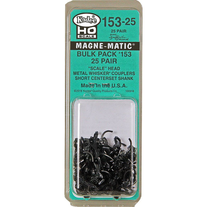 Kadee 153-25- #153-25 HO Scale Bulk Pack - #153 Scale Whisker® Metal Couplers - Short (1/4") Centerset Shank (50pcs)