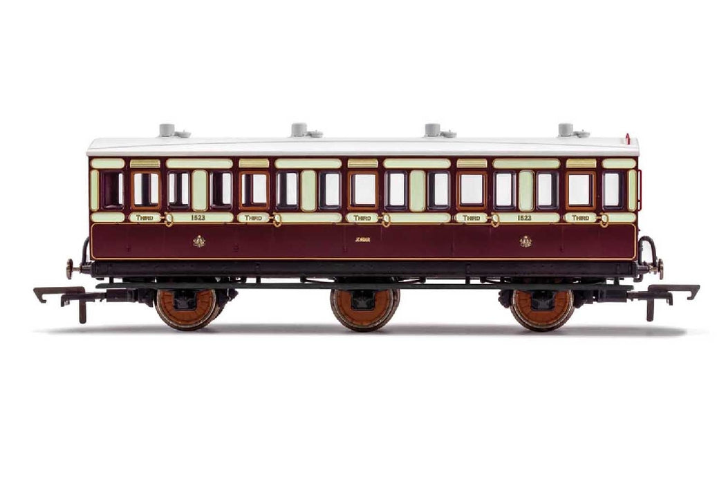 Hornby R40120 LNWR, 6 Wheel Coach, 3rd Class, Fitted Lights, 1523 - Era 2