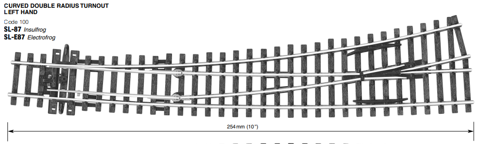 Peco SL-87 Curved Turnout, Large Radius, Left Hand