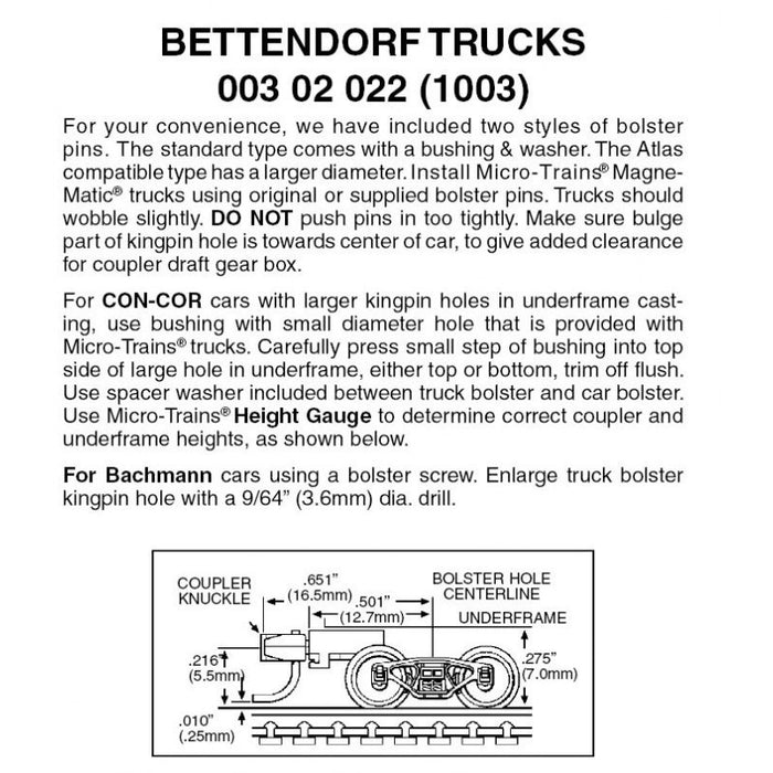 MICRO-TRAINS 003 02 022 (1003) Bettendorf Trucks - medium extension couplers (1 pair)