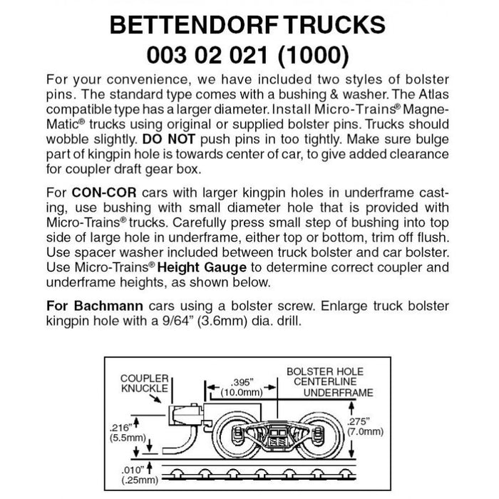 MICRO-TRAINS 003 02 021 (1000) Bettendorf Trucks - Short extension couplers (1 pair)