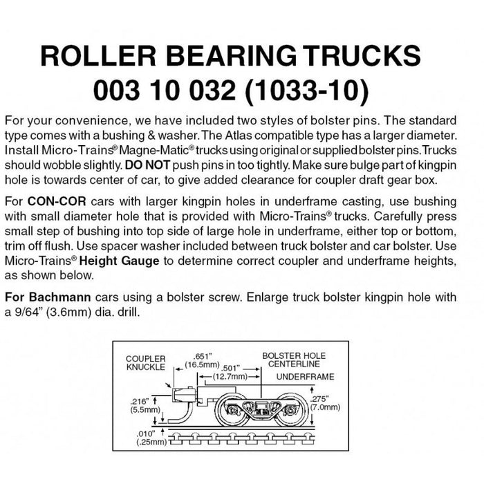 MICRO-TRAINS 003 10 032 (1033-10) Roller Bearings - Medium extension couplers (10 pairs)